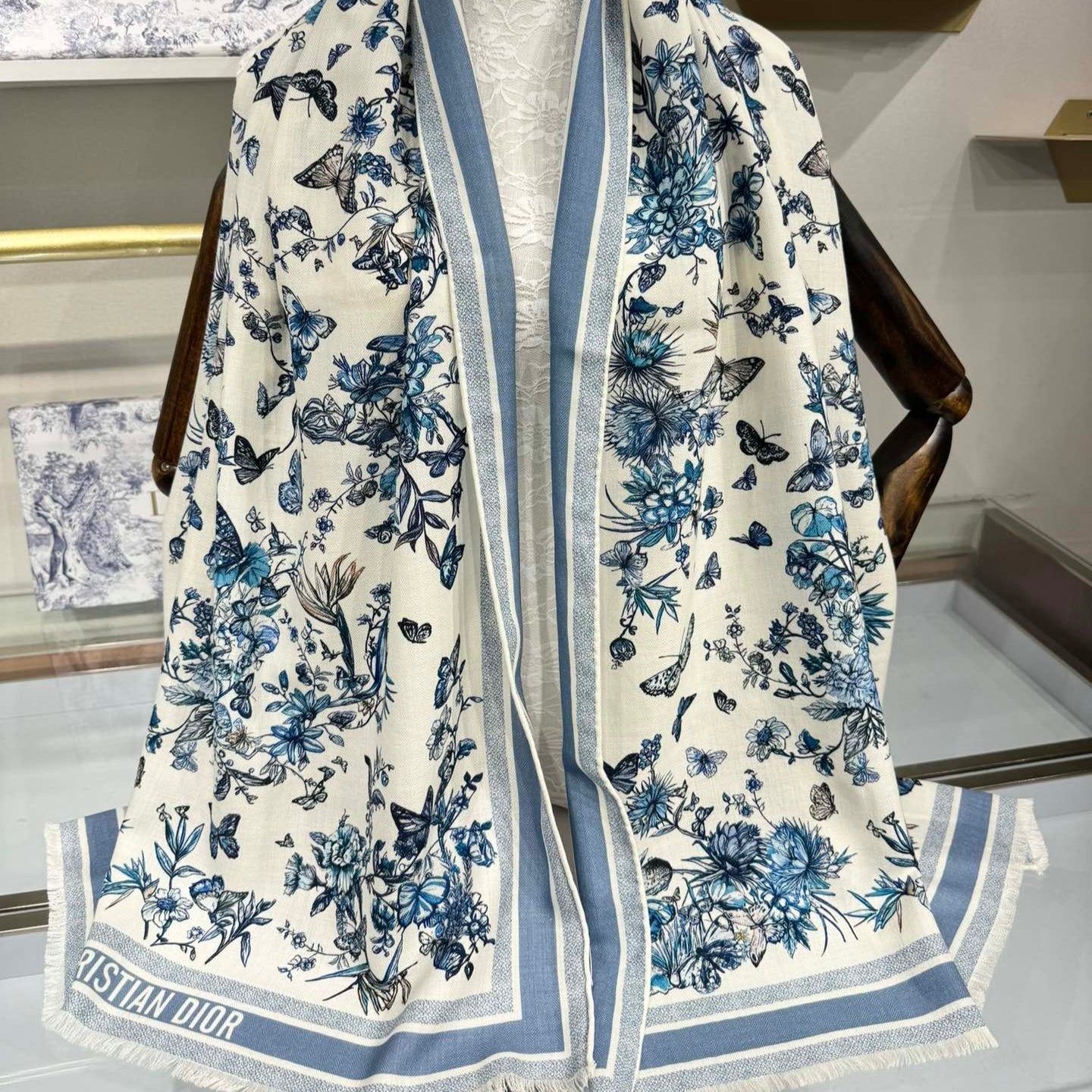 SCARF 180 CM IN WHITE MIX LIGHT BLUE CASHMERE AND SILK 408420 mysite