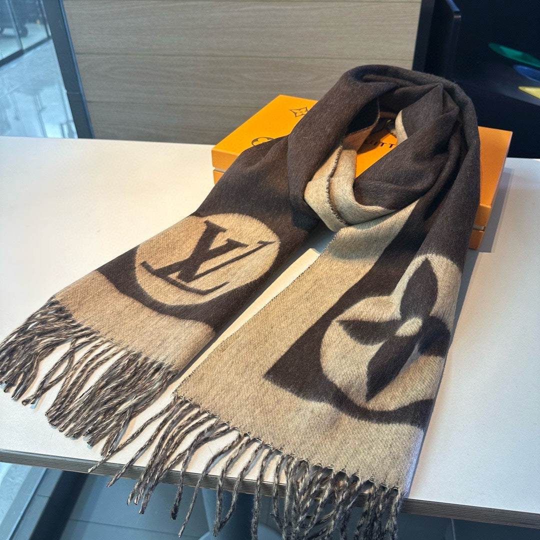 SCARF 180 CM IN KHAKI BROWN CASHMERE 394489 mysite