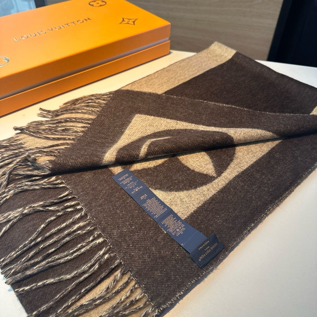 SCARF 180 CM IN KHAKI BROWN CASHMERE 394489 mysite