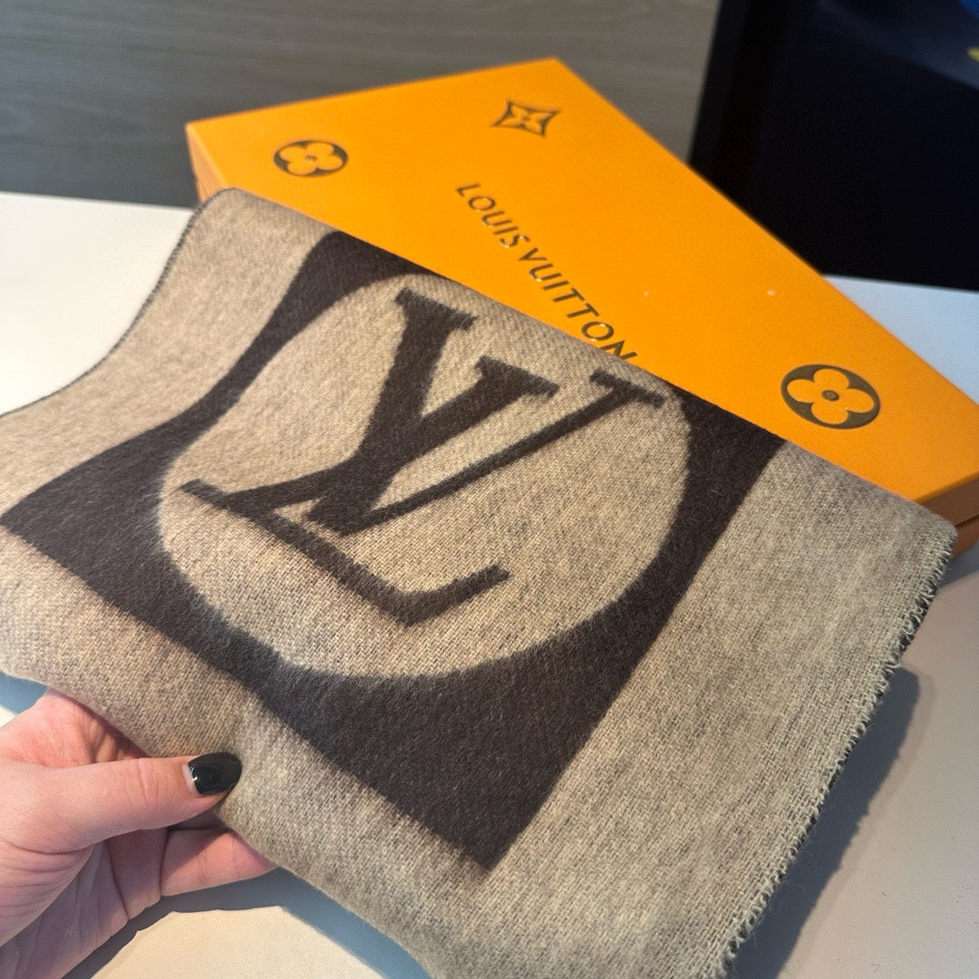 SCARF 180 CM IN KHAKI BROWN CASHMERE 394489 mysite