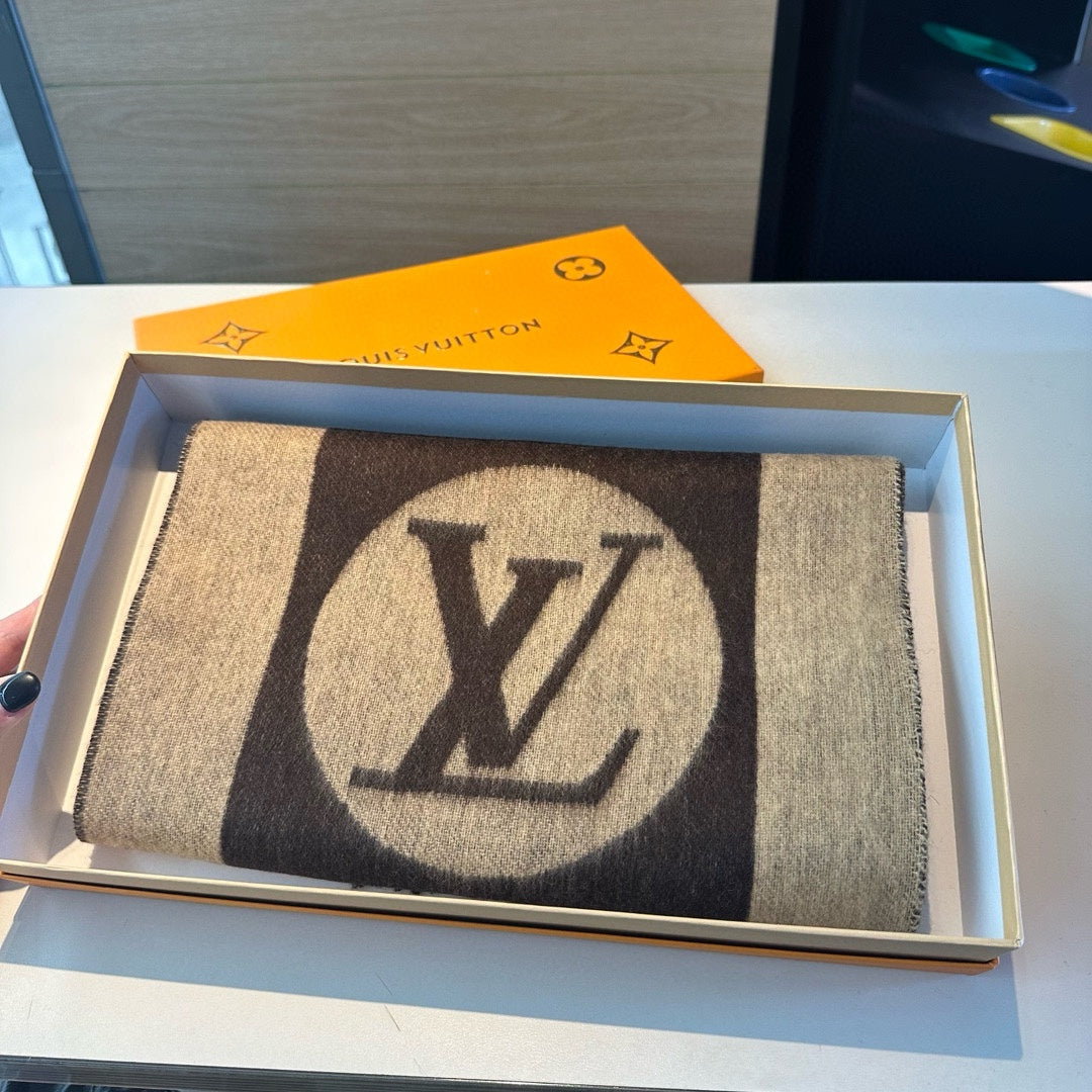 SCARF 180 CM IN KHAKI BROWN CASHMERE 394489 mysite