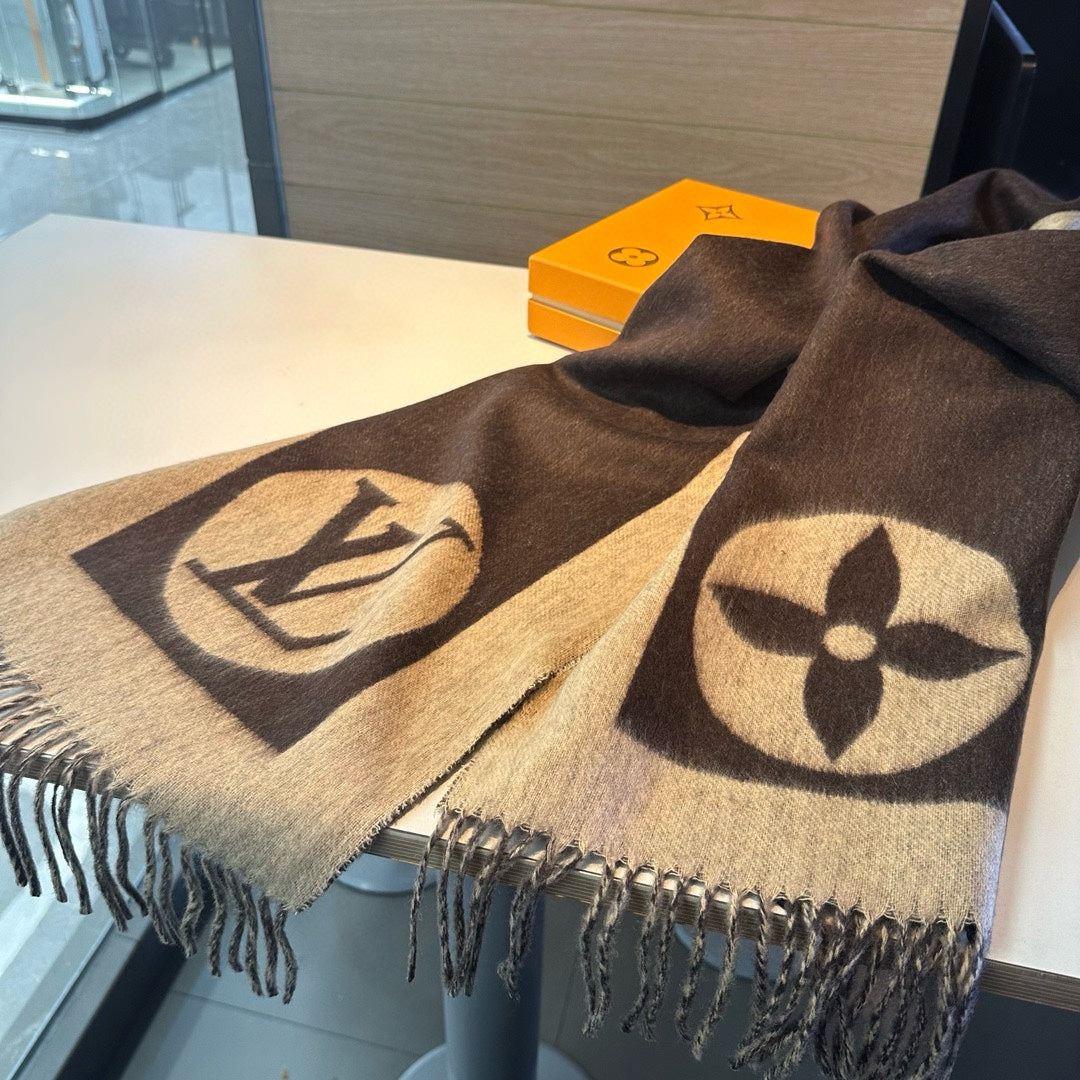 SCARF 180 CM IN KHAKI BROWN CASHMERE 394489 mysite