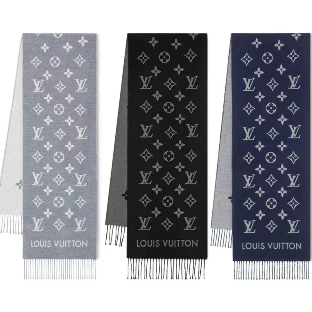 ALL ABOUT MONOGRAM SCARF 185 CM IN LIGHT GRAY WOOL 394498 mysite