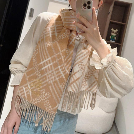 CLASSIC CHECK SCARF 168 CM IN CIDER BROWN CASHMERE 396322 mysite