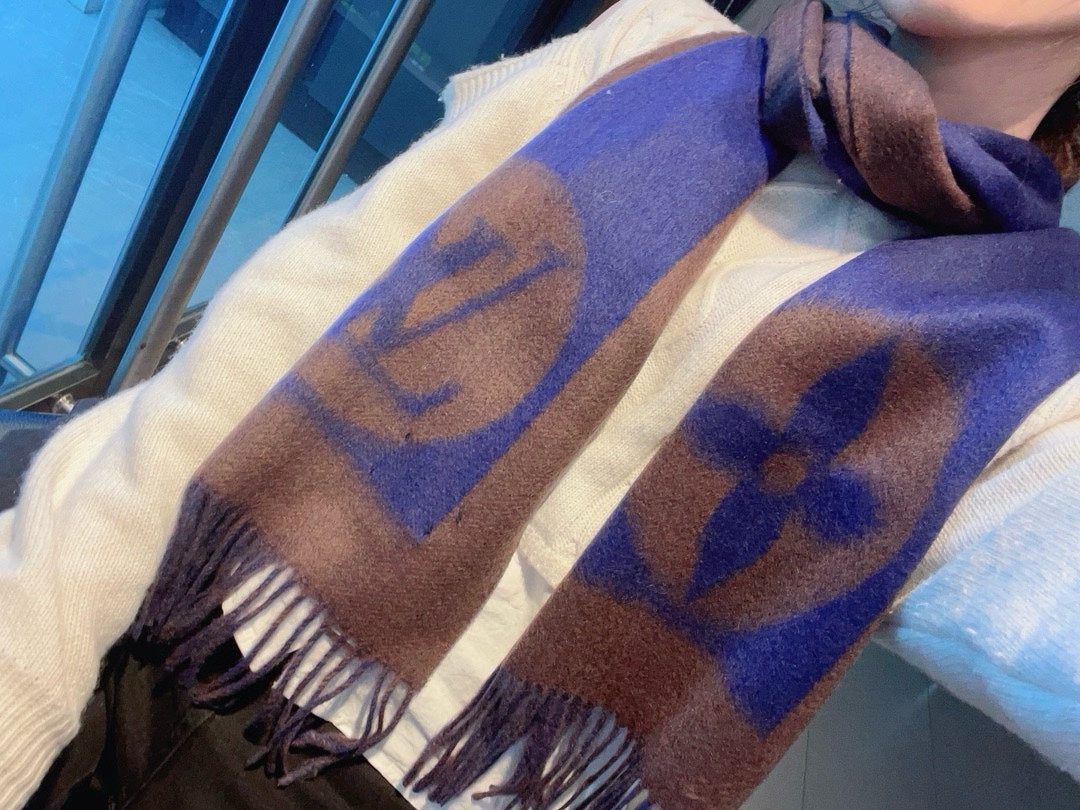 SCARF 180 CM IN COFFEE BROWN MIX BERRY BLUE CASHMERE 398245 mysite