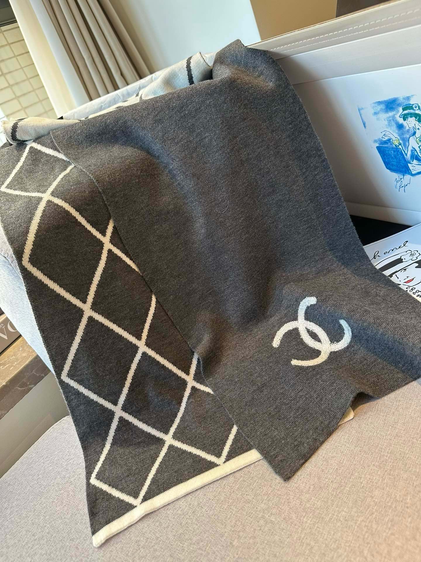 SCARF 180 CM IN MOUSE GRAY MIX WHITE CASHMERE 401970 mysite