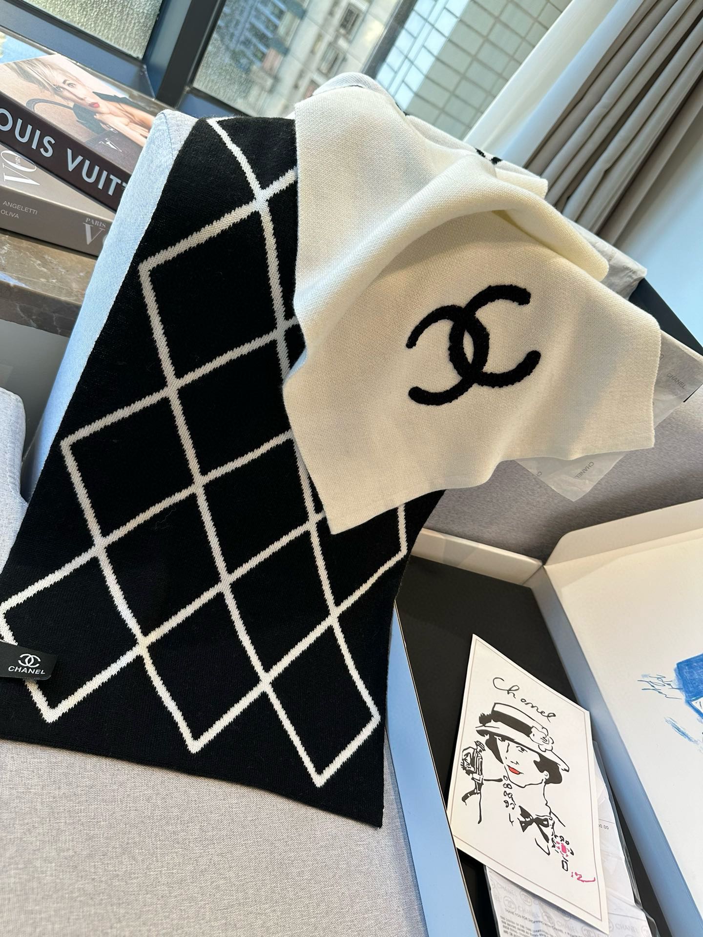 SCARF 180 CM IN BLACK MIX WHITE CASHMERE 401971 mysite