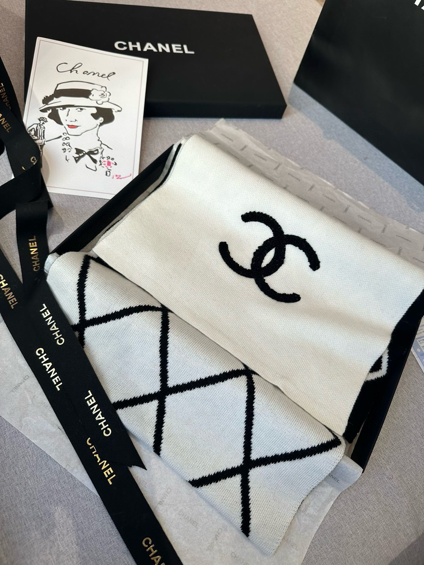 SCARF 180 CM IN BLACK MIX WHITE CASHMERE 401971 mysite