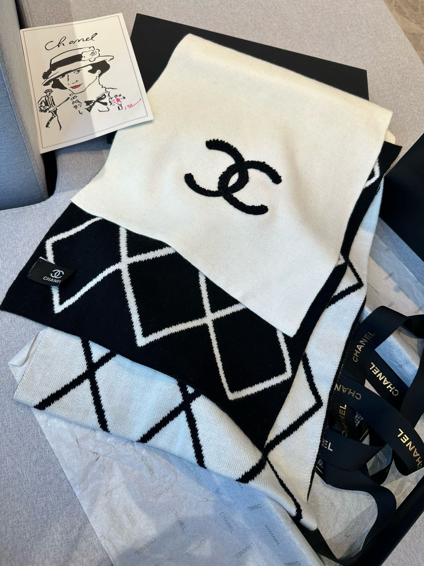 SCARF 180 CM IN BLACK MIX WHITE CASHMERE 401971 mysite