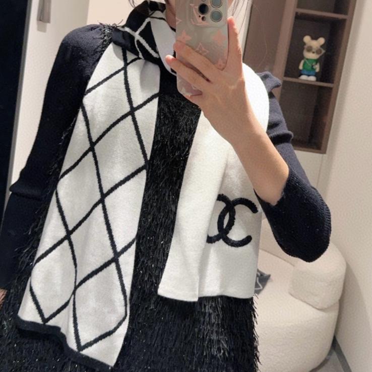 SCARF 180 CM IN BLACK MIX WHITE CASHMERE 401971 mysite