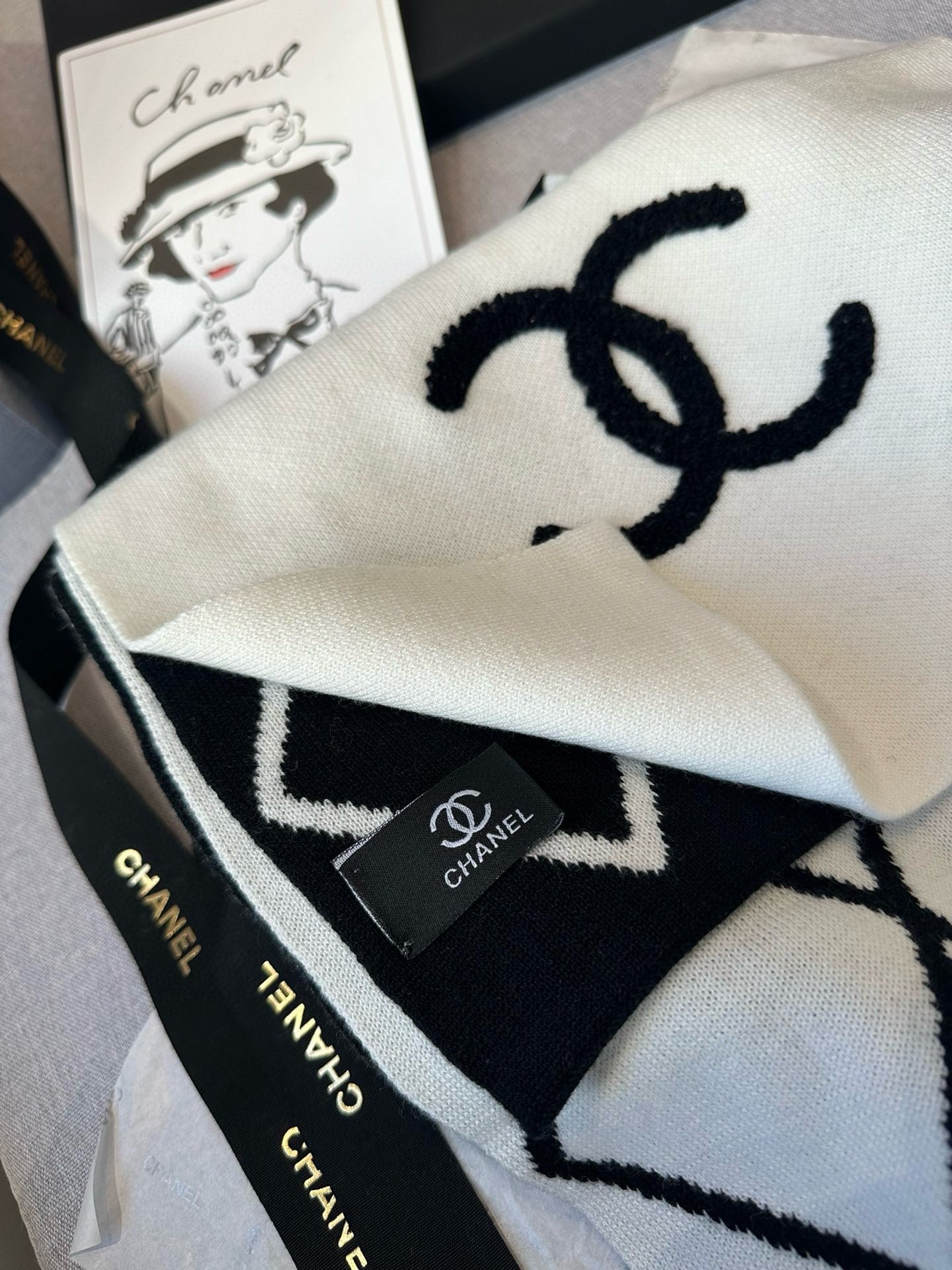 SCARF 180 CM IN BLACK MIX WHITE CASHMERE 401971 mysite