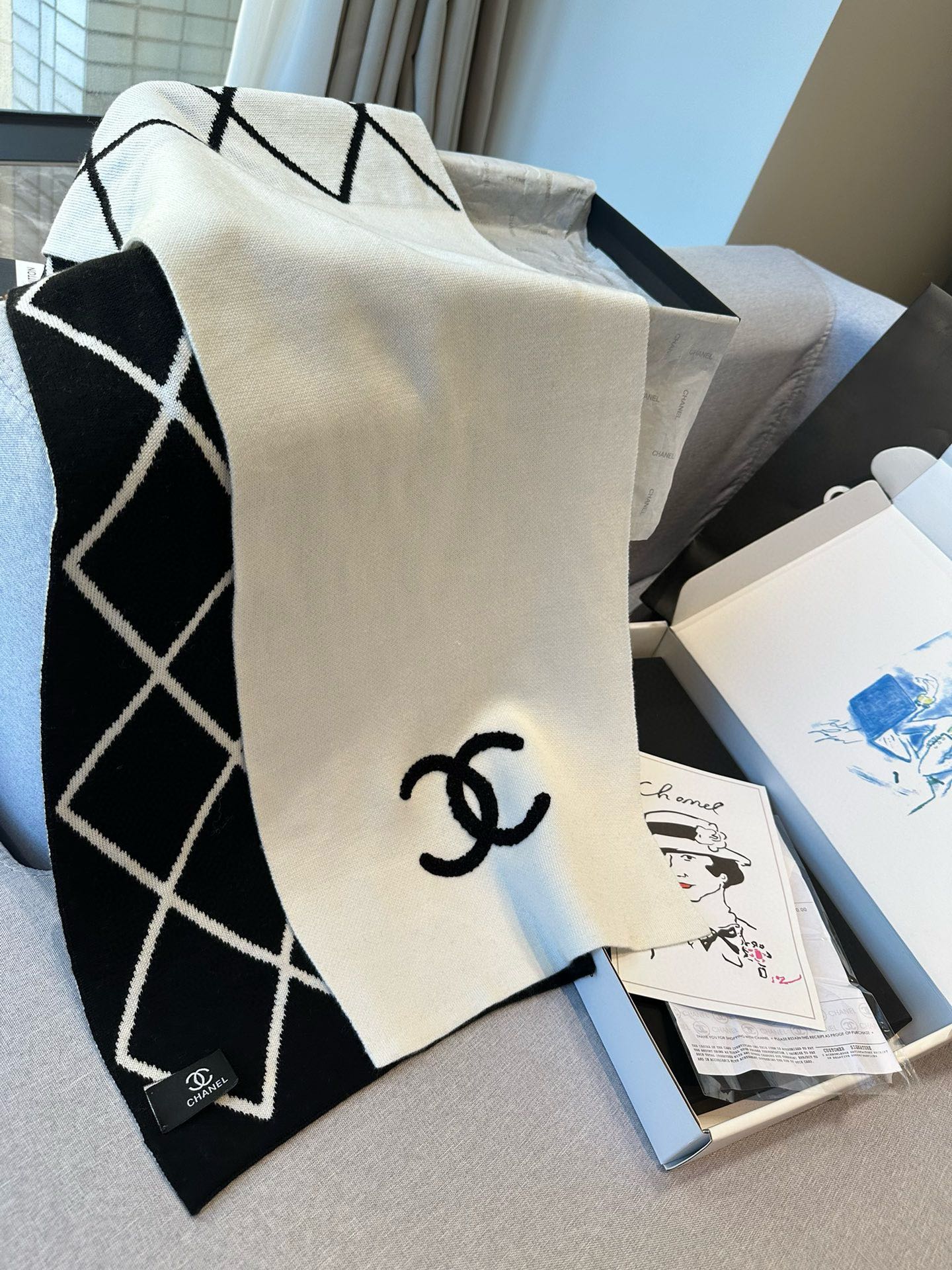 SCARF 180 CM IN BLACK MIX WHITE CASHMERE 401971 mysite