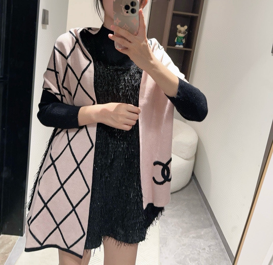 SCARF 180 CM IN PASTEL PINK MIX BLACK CASHMERE 401972 mysite