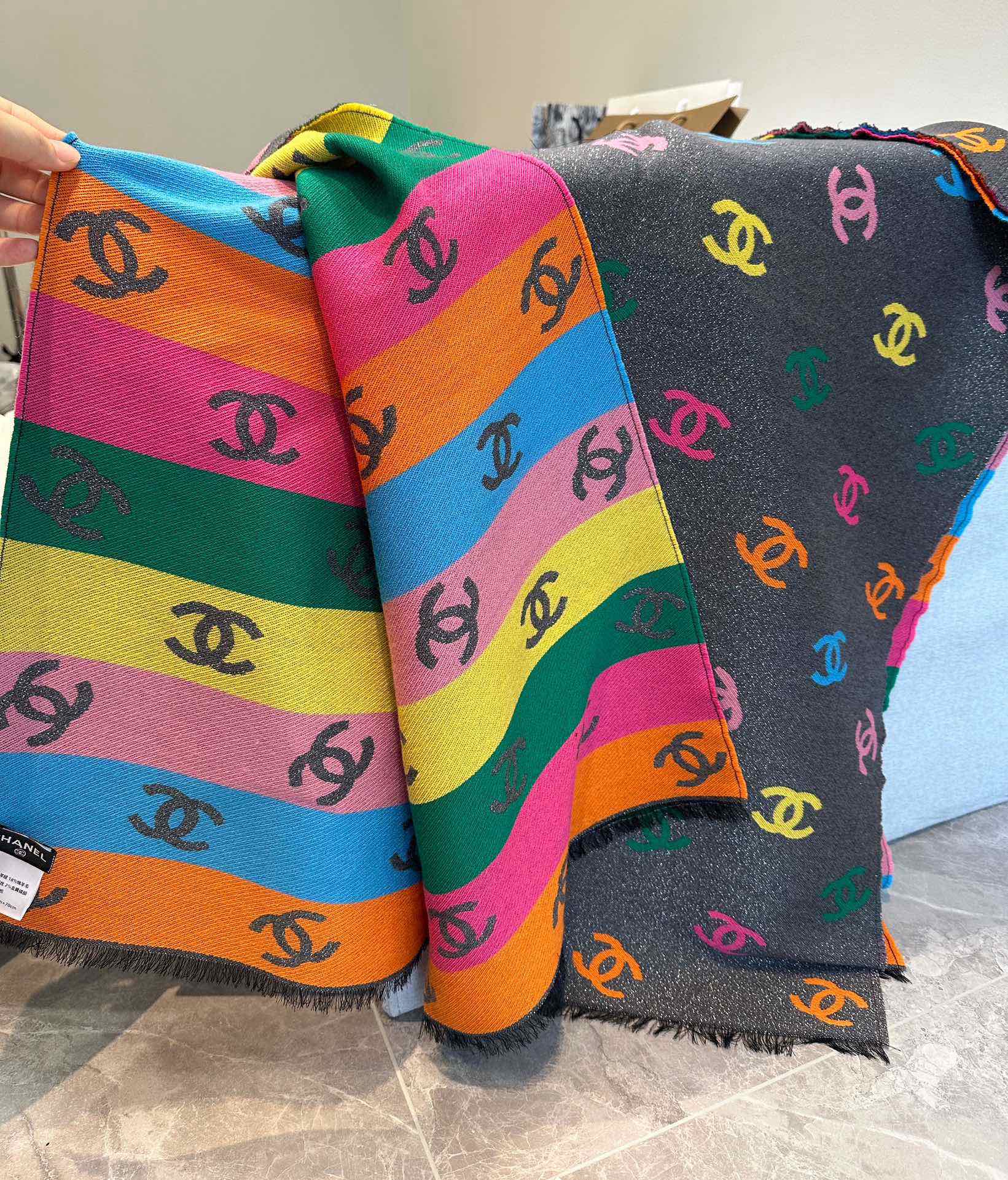 RAINBOW SCARF 180 CM IN COLORFUL CASHMERE AND WOOL 401988 mysite