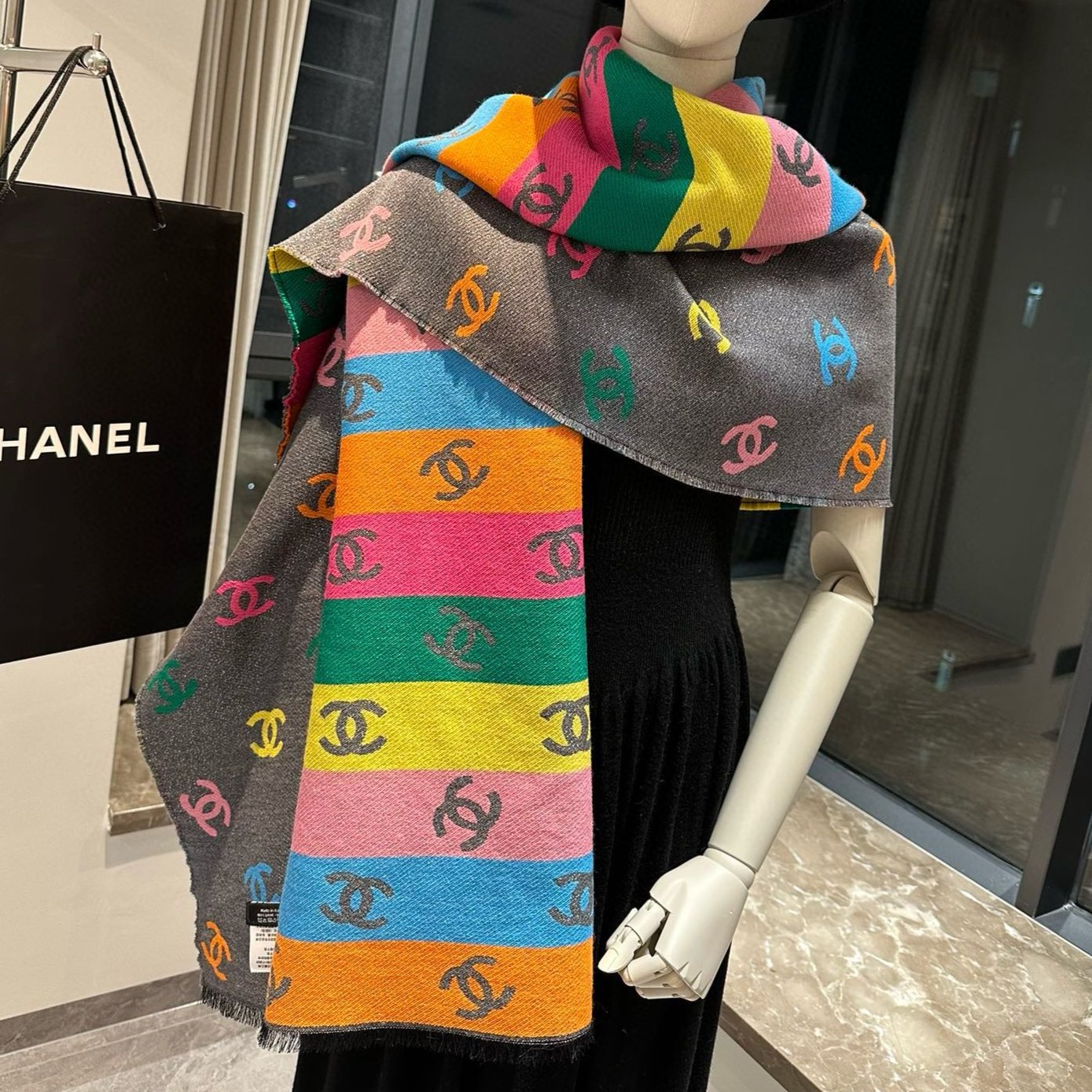 RAINBOW SCARF 180 CM IN COLORFUL CASHMERE AND WOOL 401988 mysite