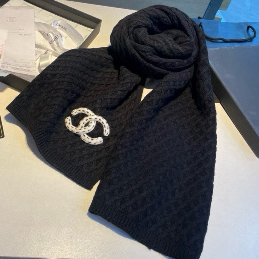 SCARF 170 CM IN BLACK CASHMERE WITH WHITE LOGO 401989 mysite