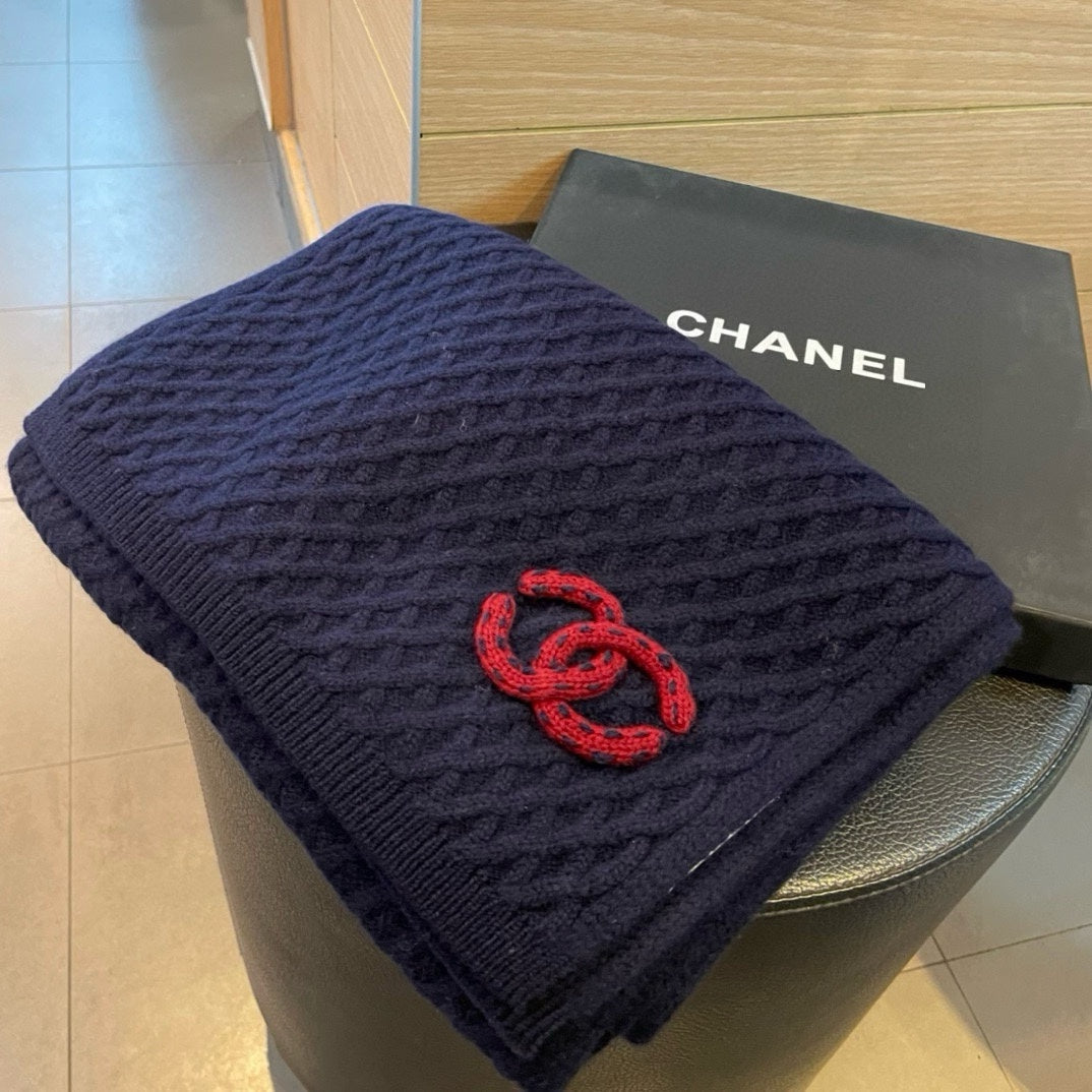 SCARF 170 CM IN NAVY BLUE CASHMERE WITH RED LOGO 401991 mysite