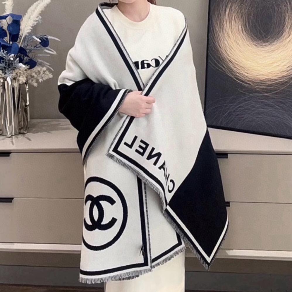 SCARF 190 CM IN BLACK MIX WHITE CASHMERE AND WOOL 401998 mysite