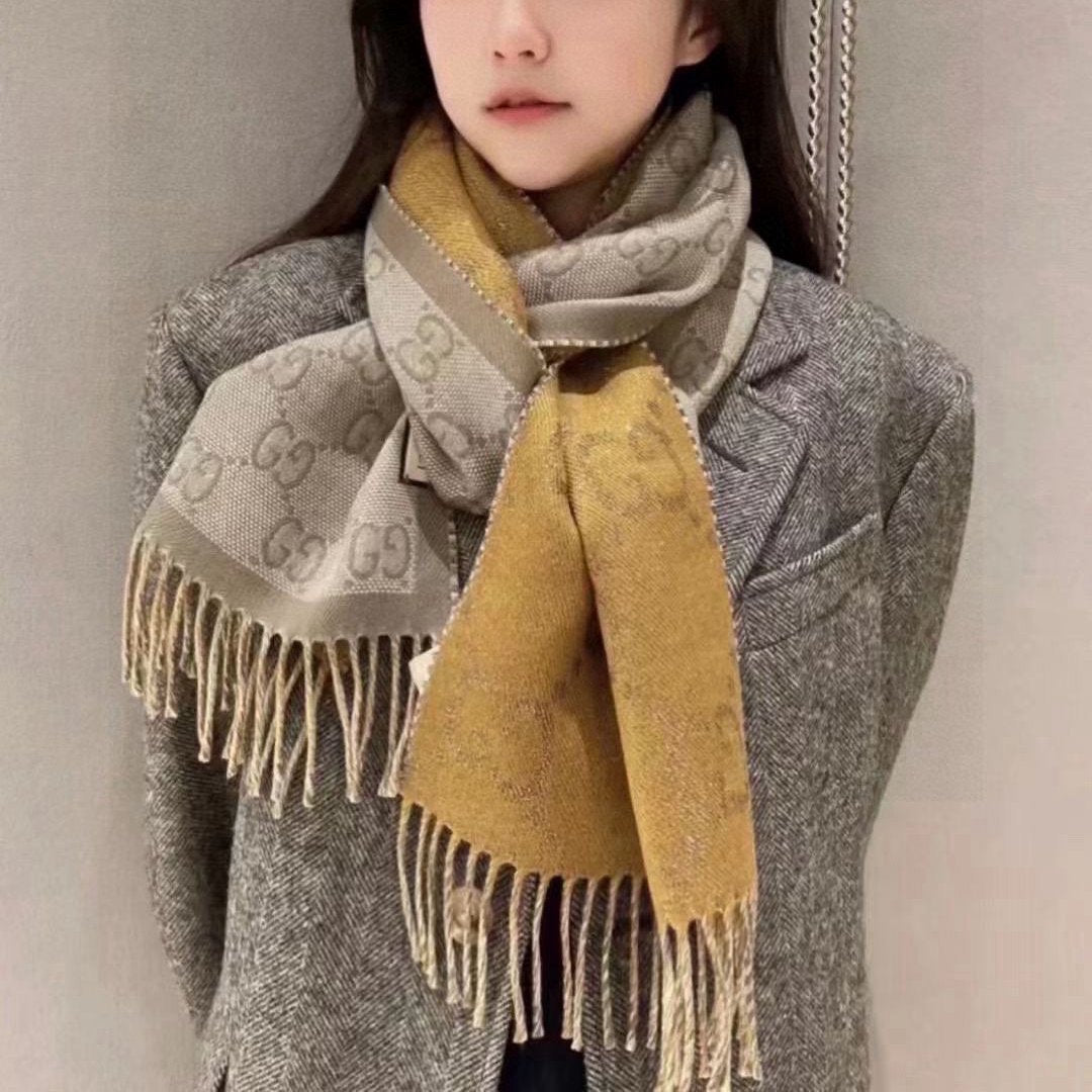 SCARF IN PEANUT BROWN AND KHAKI BROWN WOOL 405142 mysite