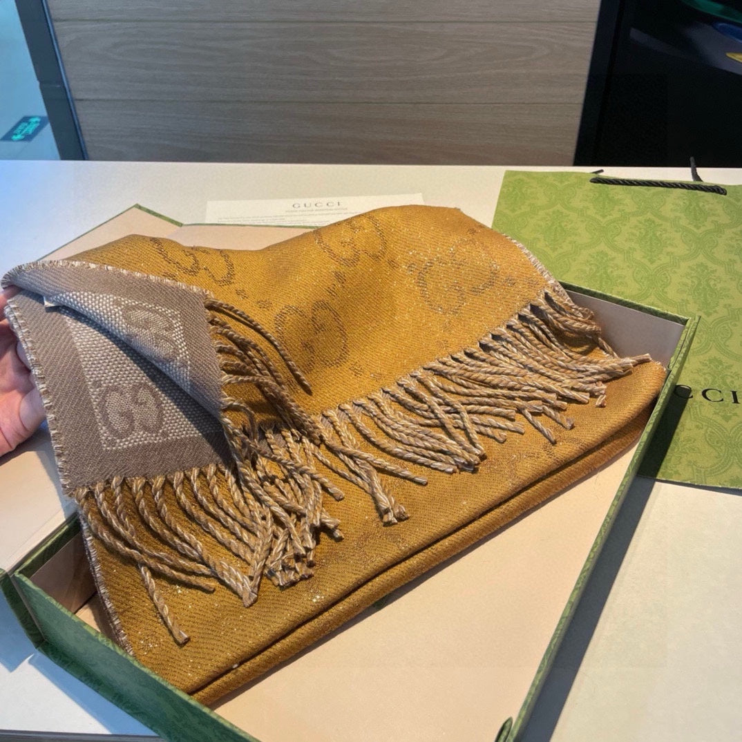 SCARF IN PEANUT BROWN AND KHAKI BROWN WOOL 405142 mysite