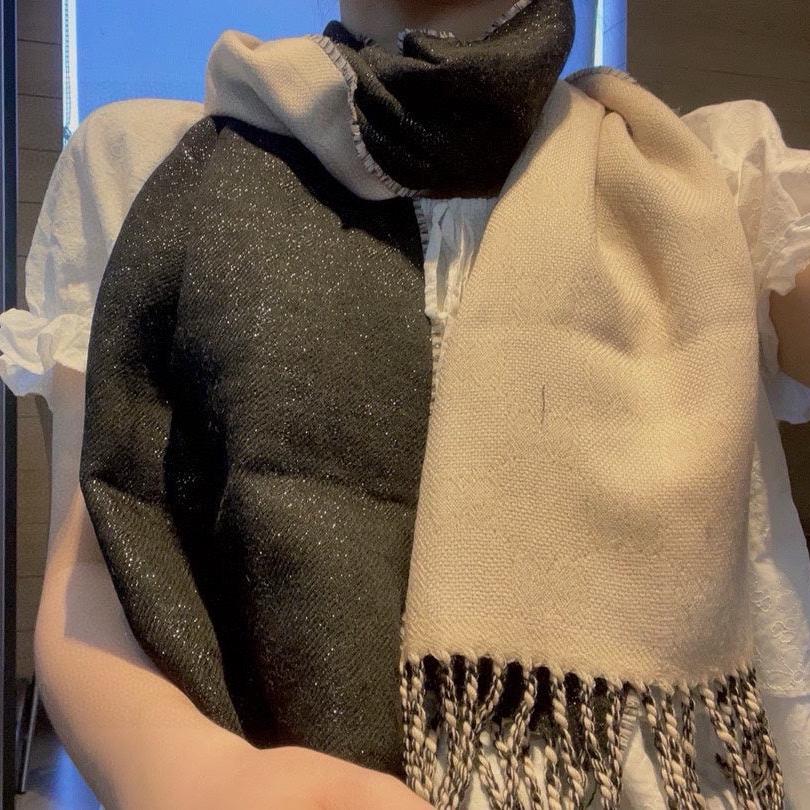 SCARF IN BLACK AND BEIGE WOOL 405144 mysite