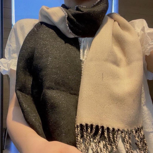 SCARF IN BLACK AND BEIGE WOOL 405144 mysite