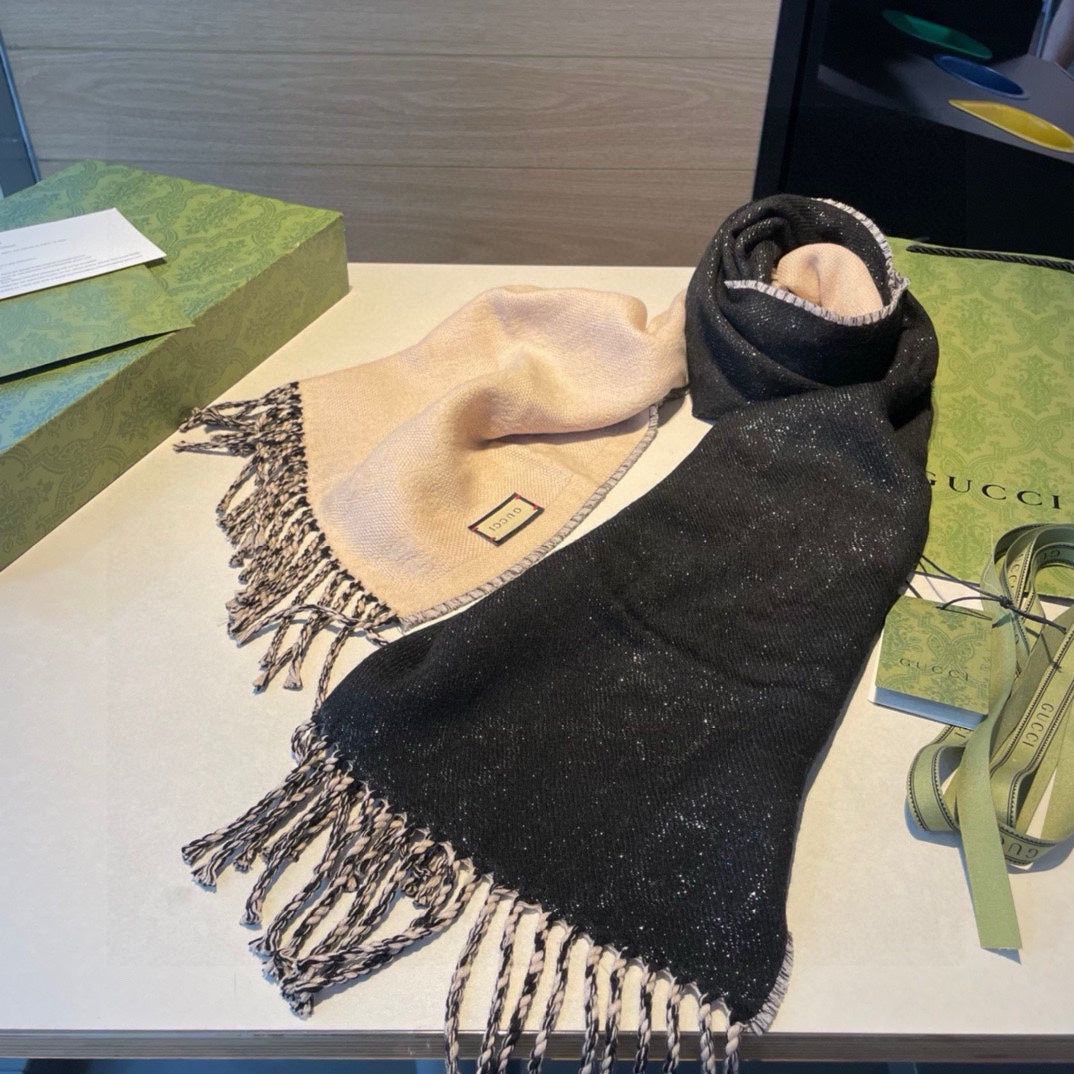 SCARF IN BLACK AND BEIGE WOOL 405144 mysite