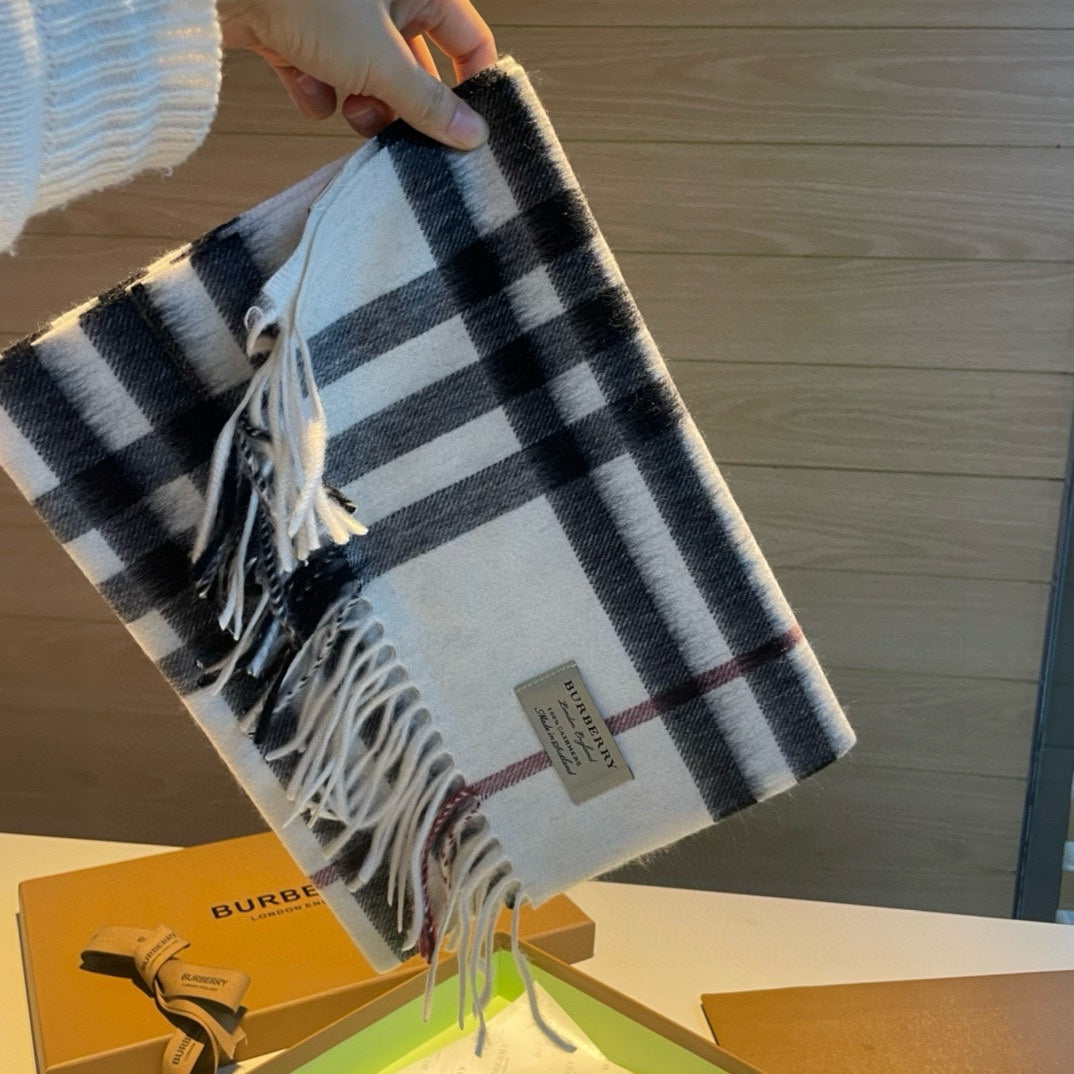 SCARF 168 CM IN BLACK MIX WHITE CASHMERE 408588 mysite