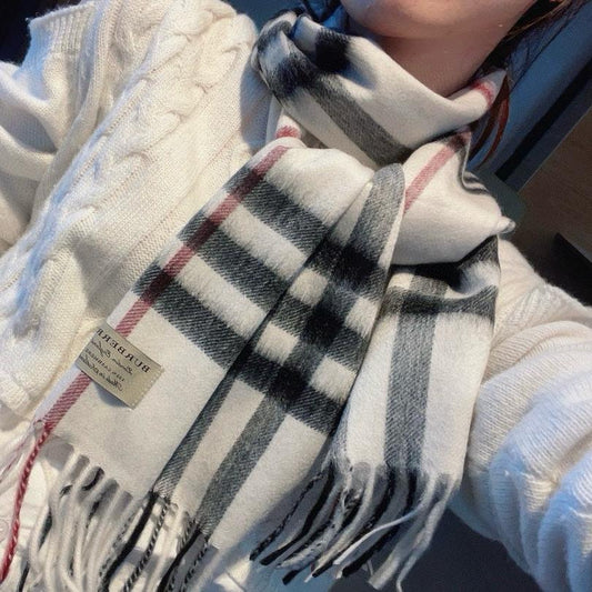 SCARF 168 CM IN BLACK MIX WHITE CASHMERE 408588 mysite