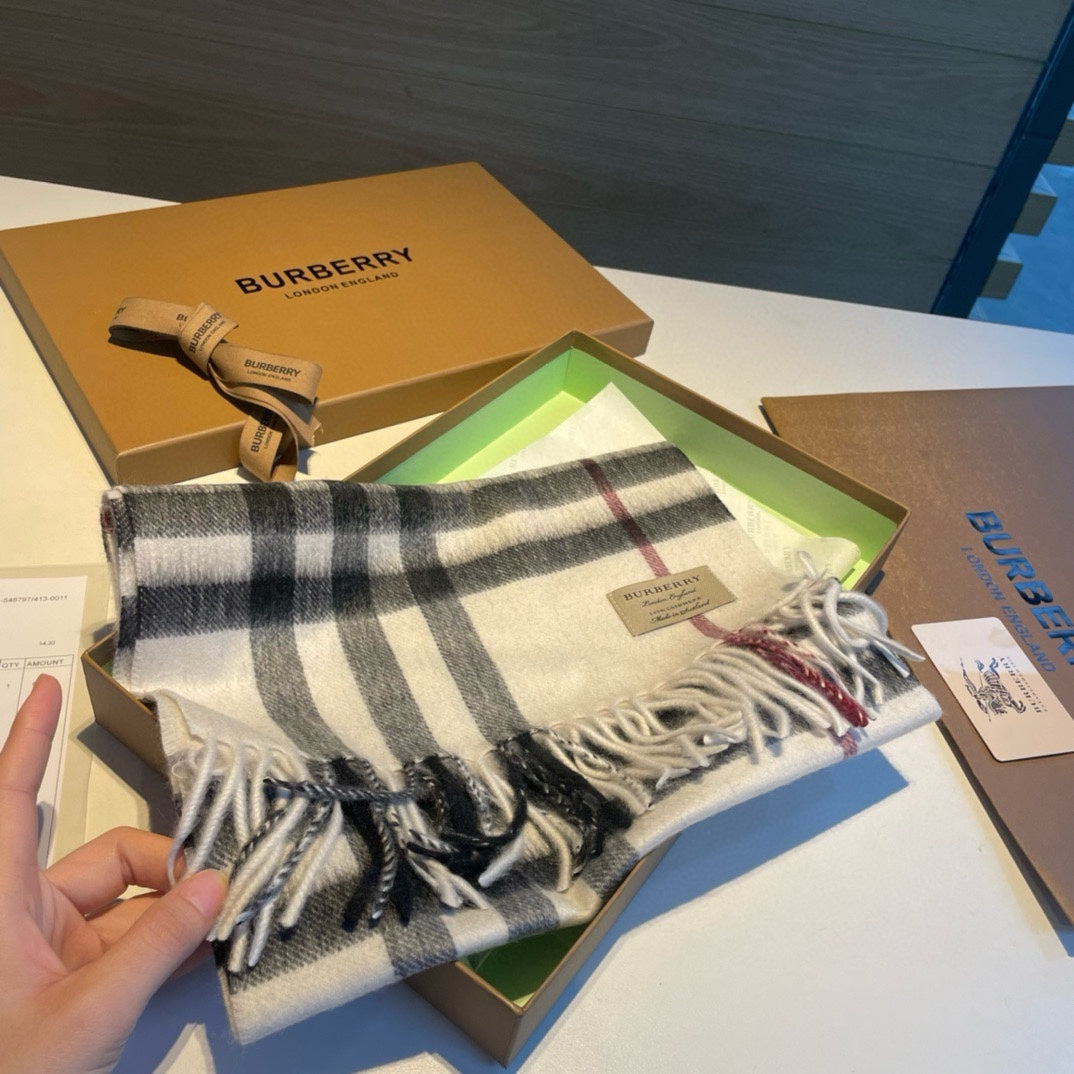 SCARF 168 CM IN BLACK MIX WHITE CASHMERE 408588 mysite