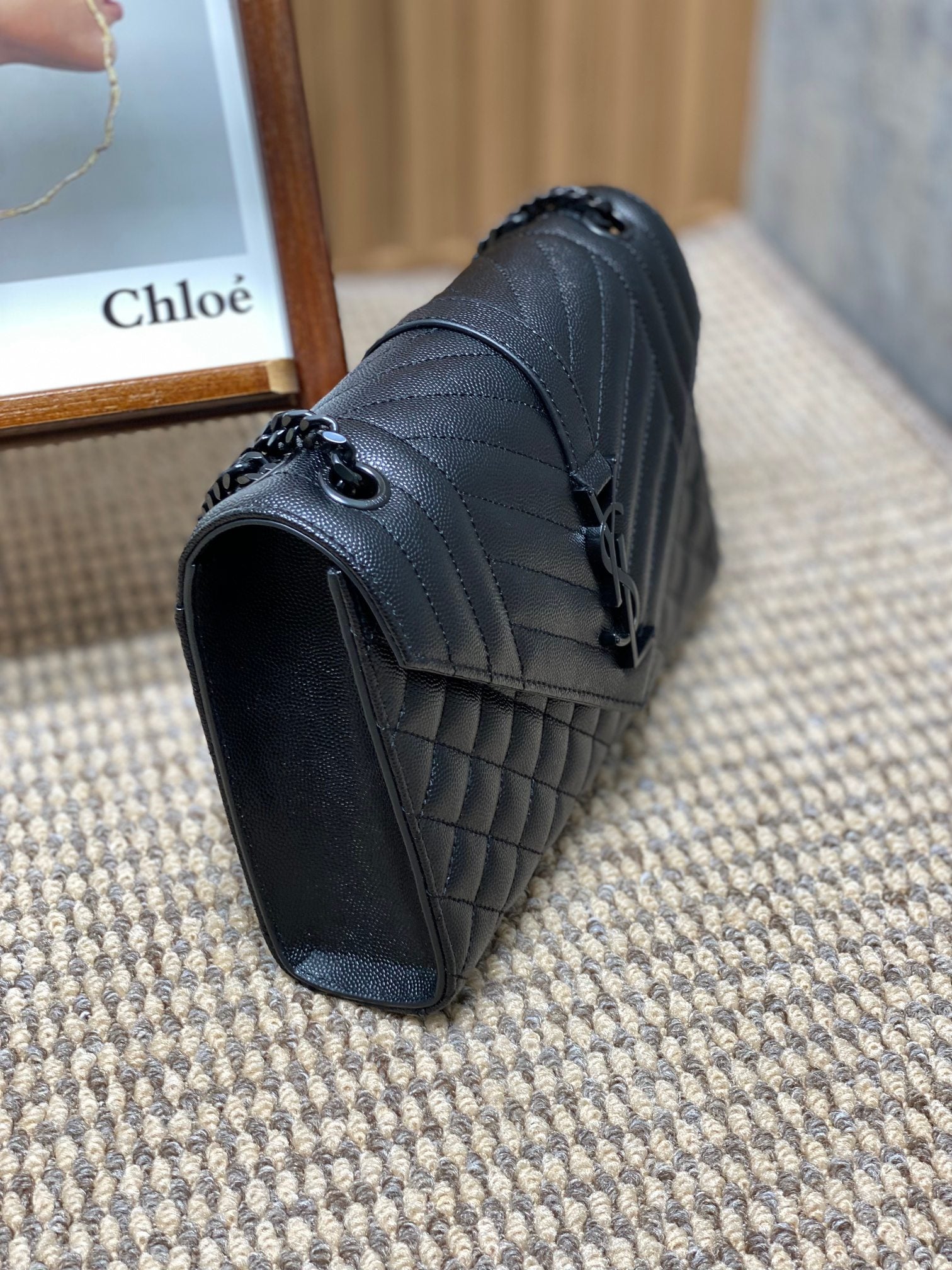 ENVELOPE CHAIN BAG 24 IN BLACK CALFSKIN mysite