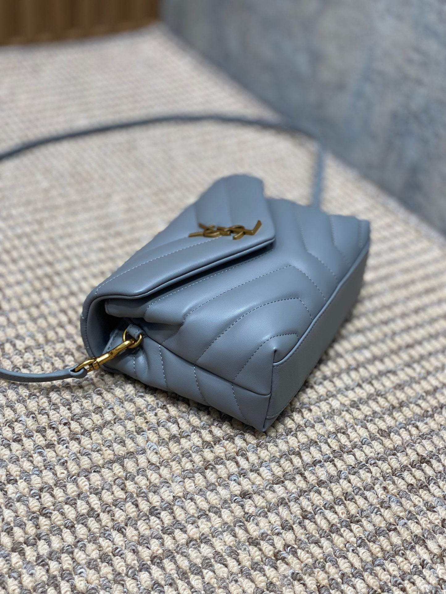 LOULOU MINI BAG 20 IN ASH BLUE QUILTED LAMBSKIN GOLD HARDWARE mysite