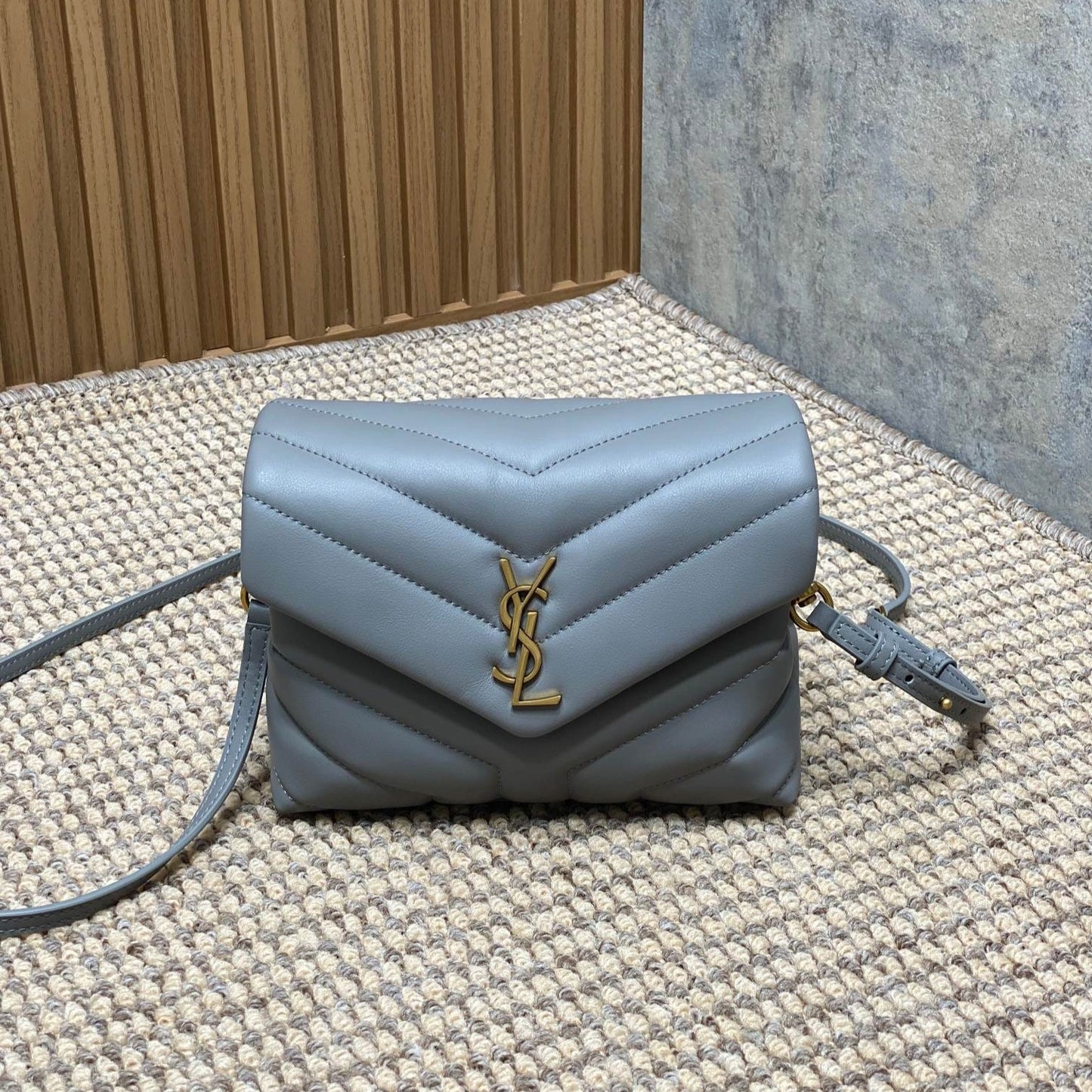 LOULOU MINI BAG 20 IN ASH BLUE QUILTED LAMBSKIN GOLD HARDWARE mysite