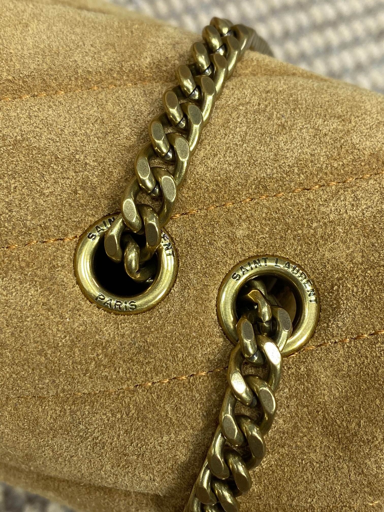 LOULOU SMALL 25 IN PEANUT BROWN SUEDE COPPER HARDWARE mysite