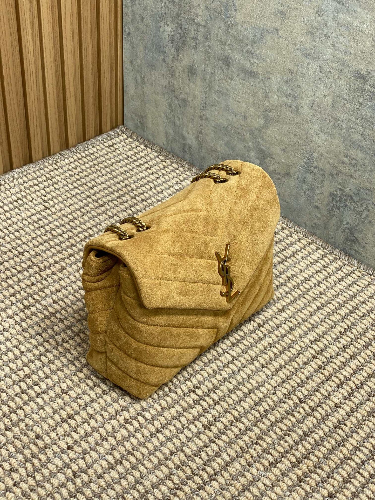 LOULOU SMALL 25 IN PEANUT BROWN SUEDE COPPER HARDWARE mysite