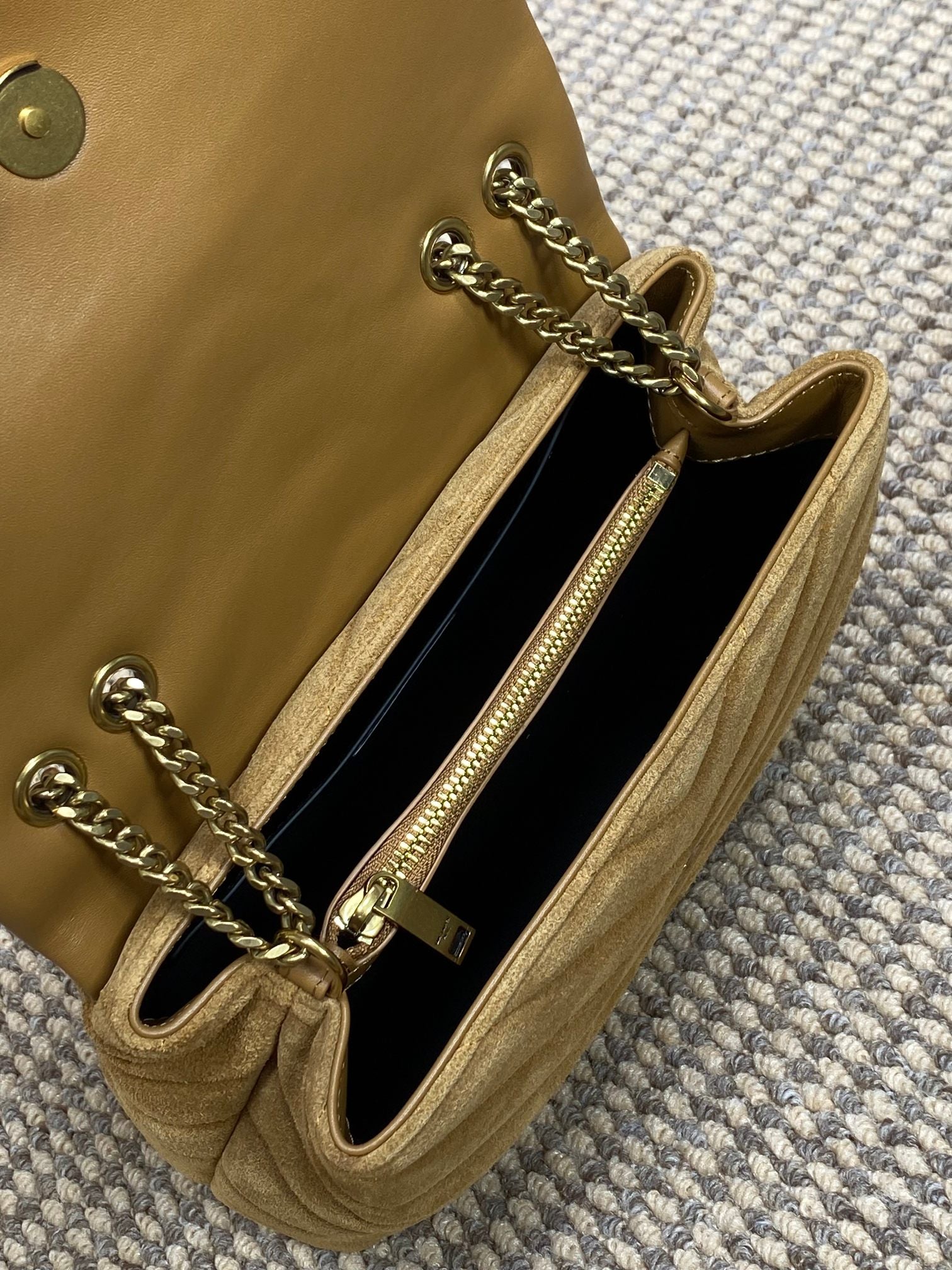 LOULOU SMALL 25 IN PEANUT BROWN SUEDE COPPER HARDWARE mysite