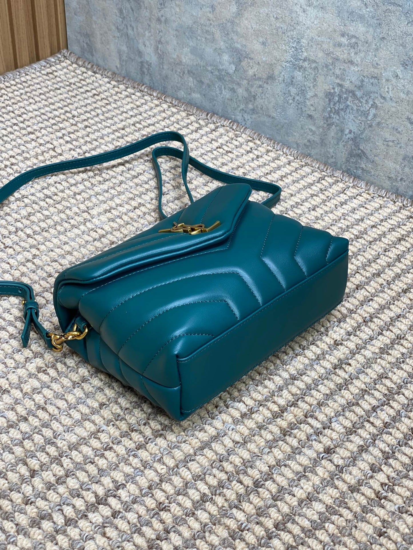 LOULOU MINI BAG 20 IN DARK CYAN LAMBSKIN GOLD HARDWARE mysite