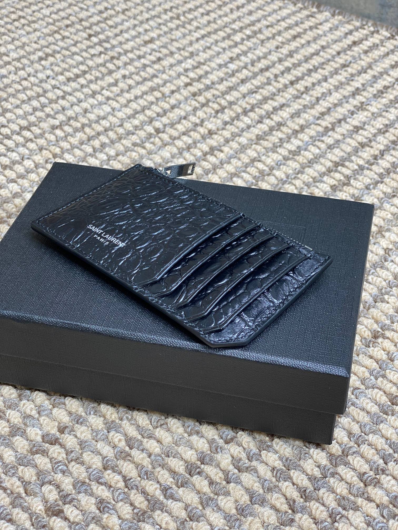 YSL Zip Card Case Black Croc Embossed Leather mysite