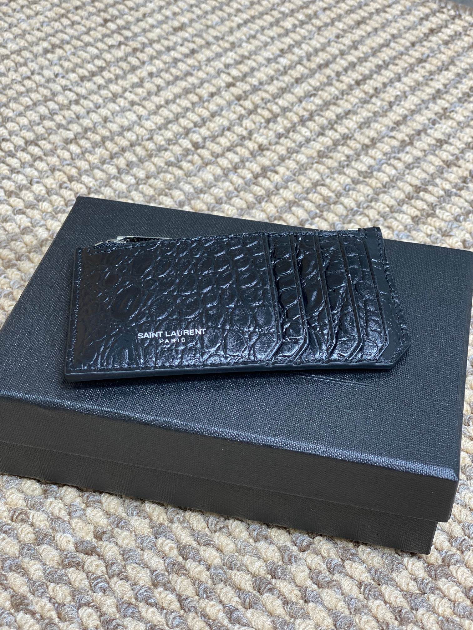 YSL Zip Card Case Black Croc Embossed Leather mysite