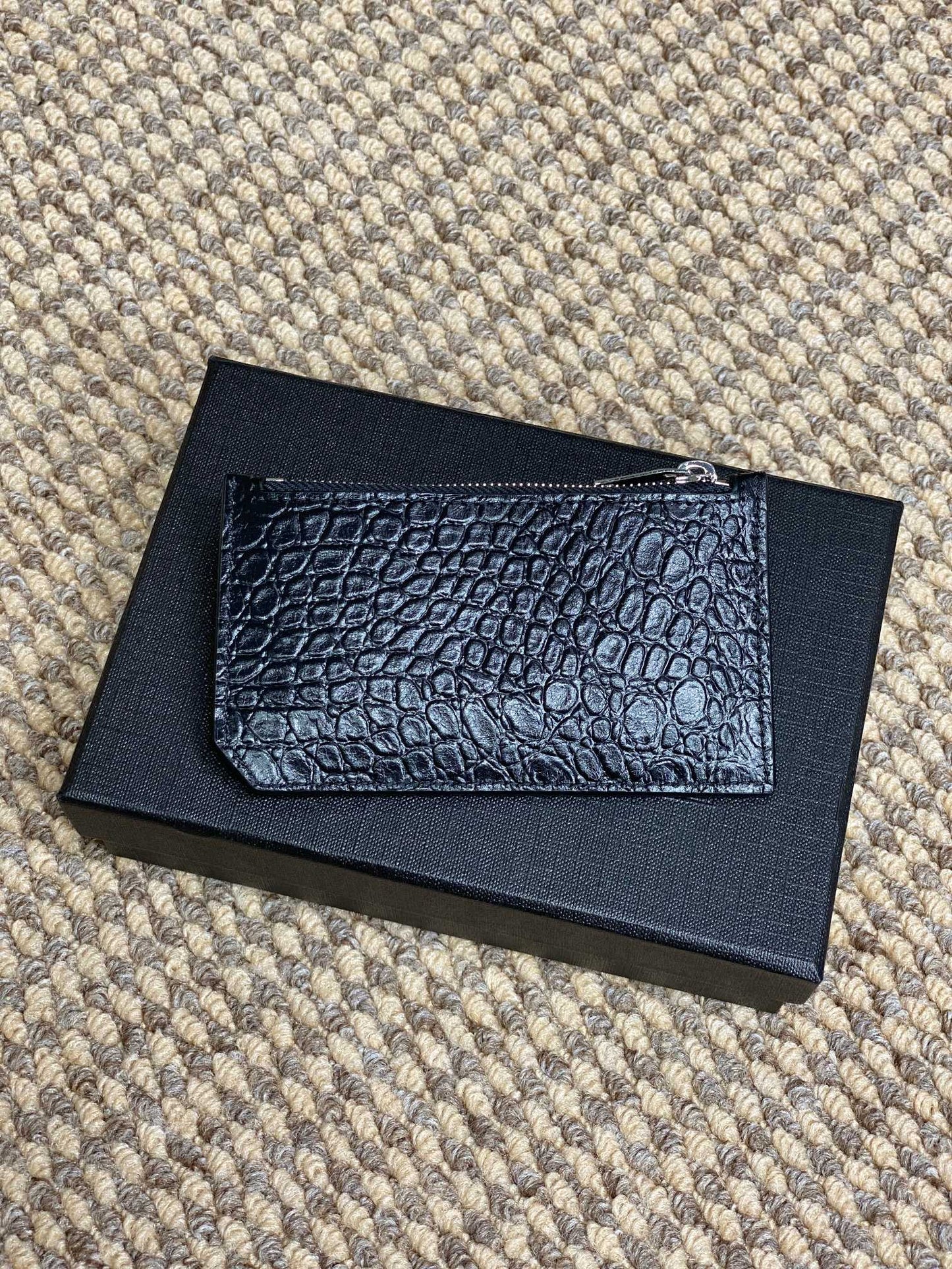 YSL Zip Card Case Black Croc Embossed Leather mysite