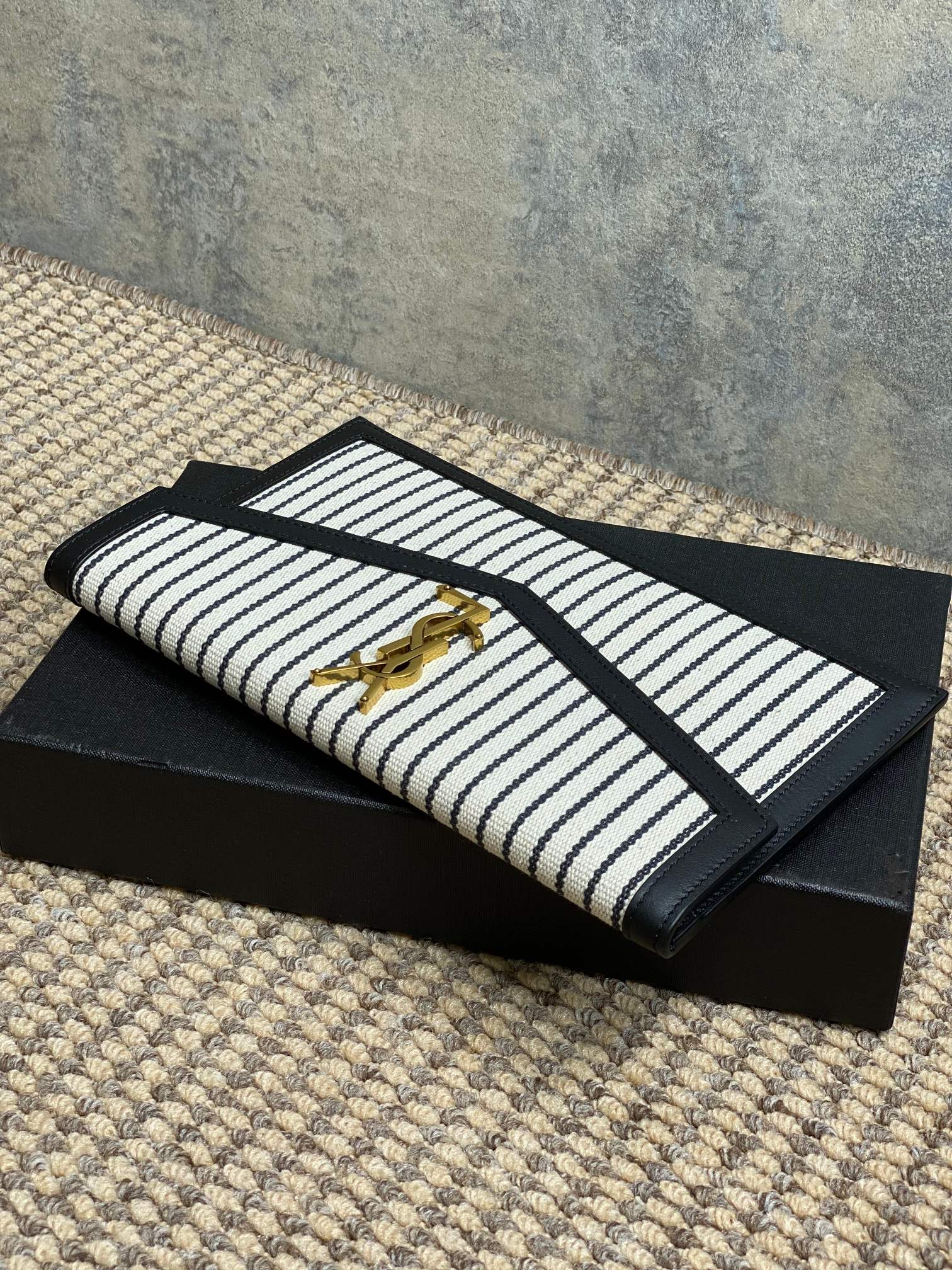 YSL 22s Uptown Pouch Clutch Bag Black White Canvas GHW mysite