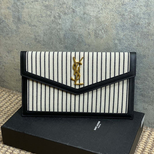 YSL 22s Uptown Pouch Clutch Bag Black White Canvas GHW mysite
