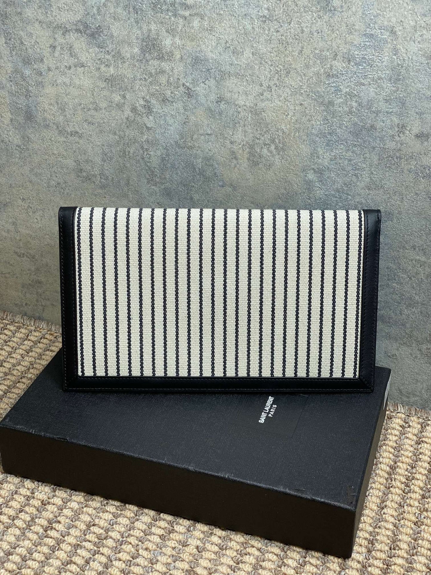 YSL 22s Uptown Pouch Clutch Bag Black White Canvas GHW mysite