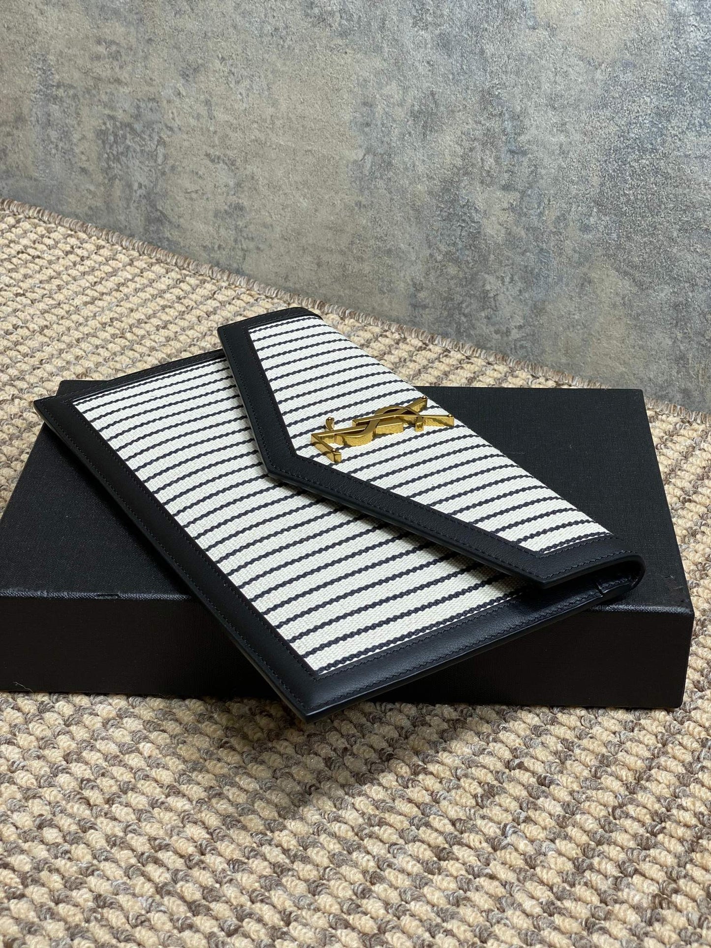 YSL 22s Uptown Pouch Clutch Bag Black White Canvas GHW mysite