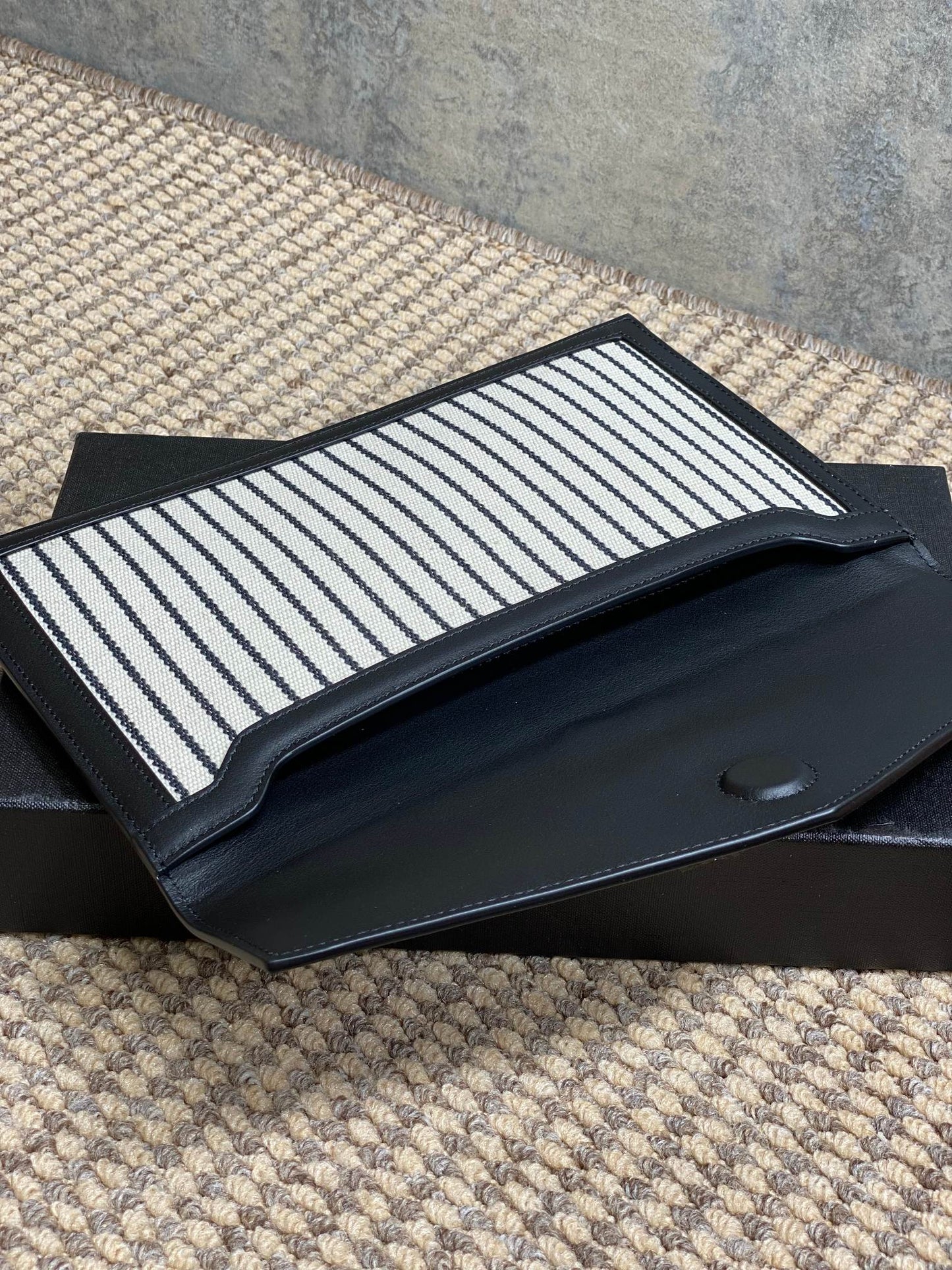 YSL 22s Uptown Pouch Clutch Bag Black White Canvas GHW mysite