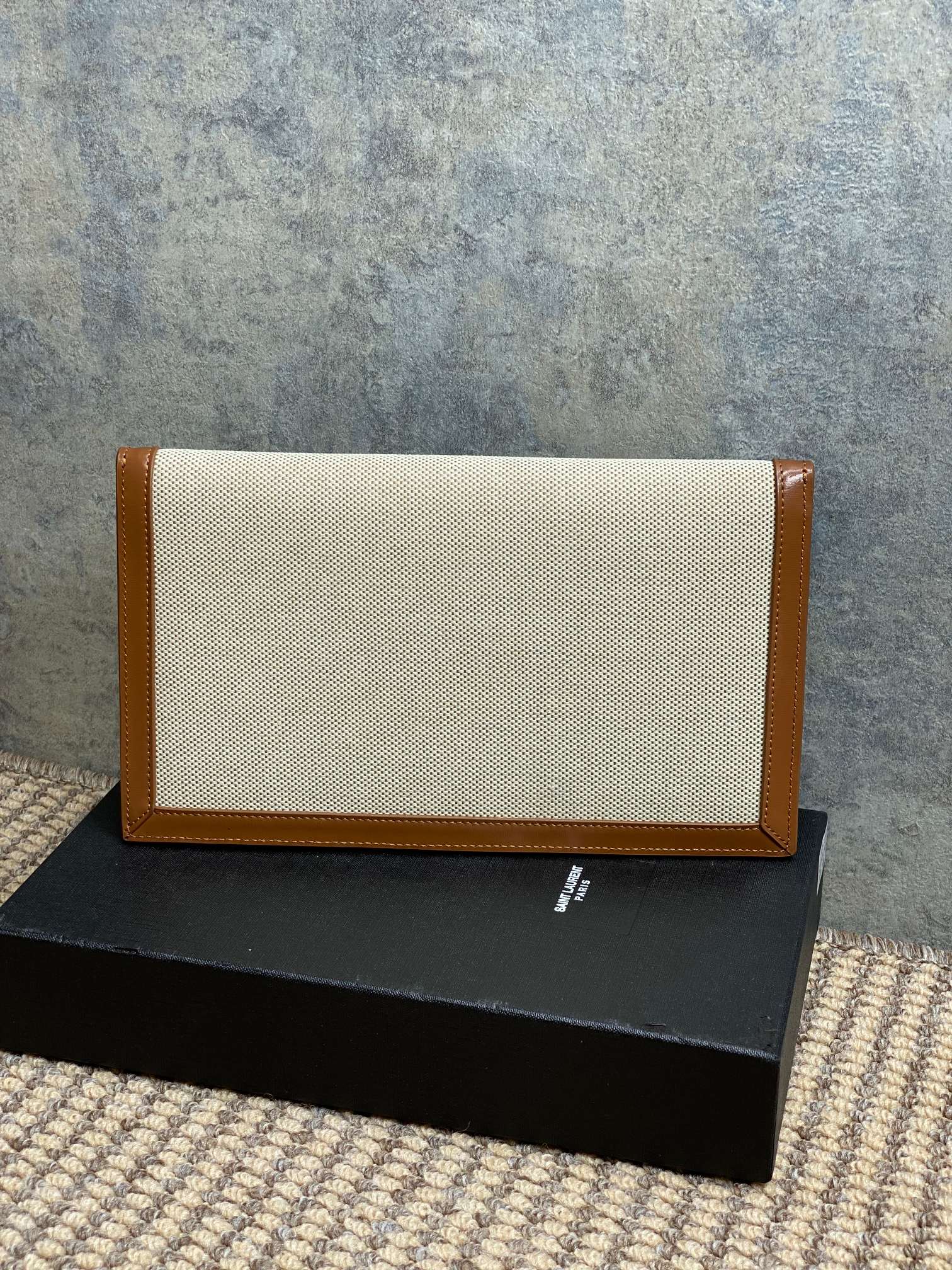 YSL 22s Uptown Pouch Clutch Bag Beige Brown Canvas GHW mysite