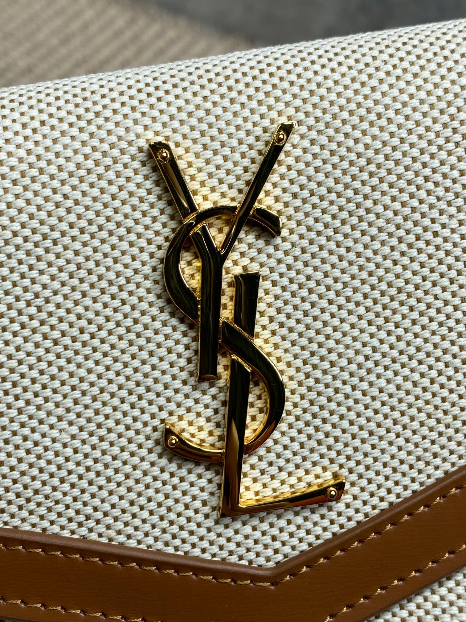 YSL 22s Uptown Pouch Clutch Bag Beige Brown Canvas GHW mysite