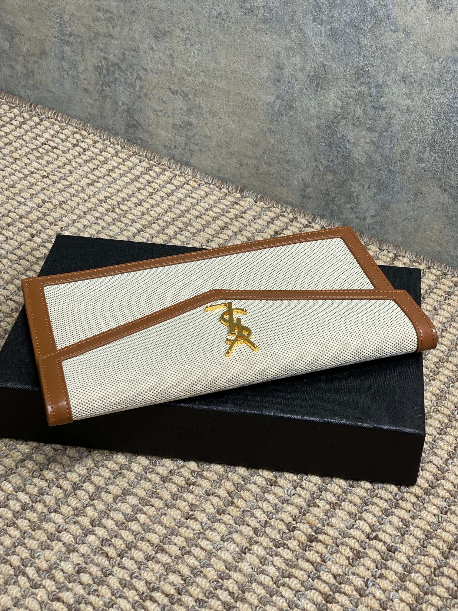 YSL 22s Uptown Pouch Clutch Bag Beige Brown Canvas GHW mysite