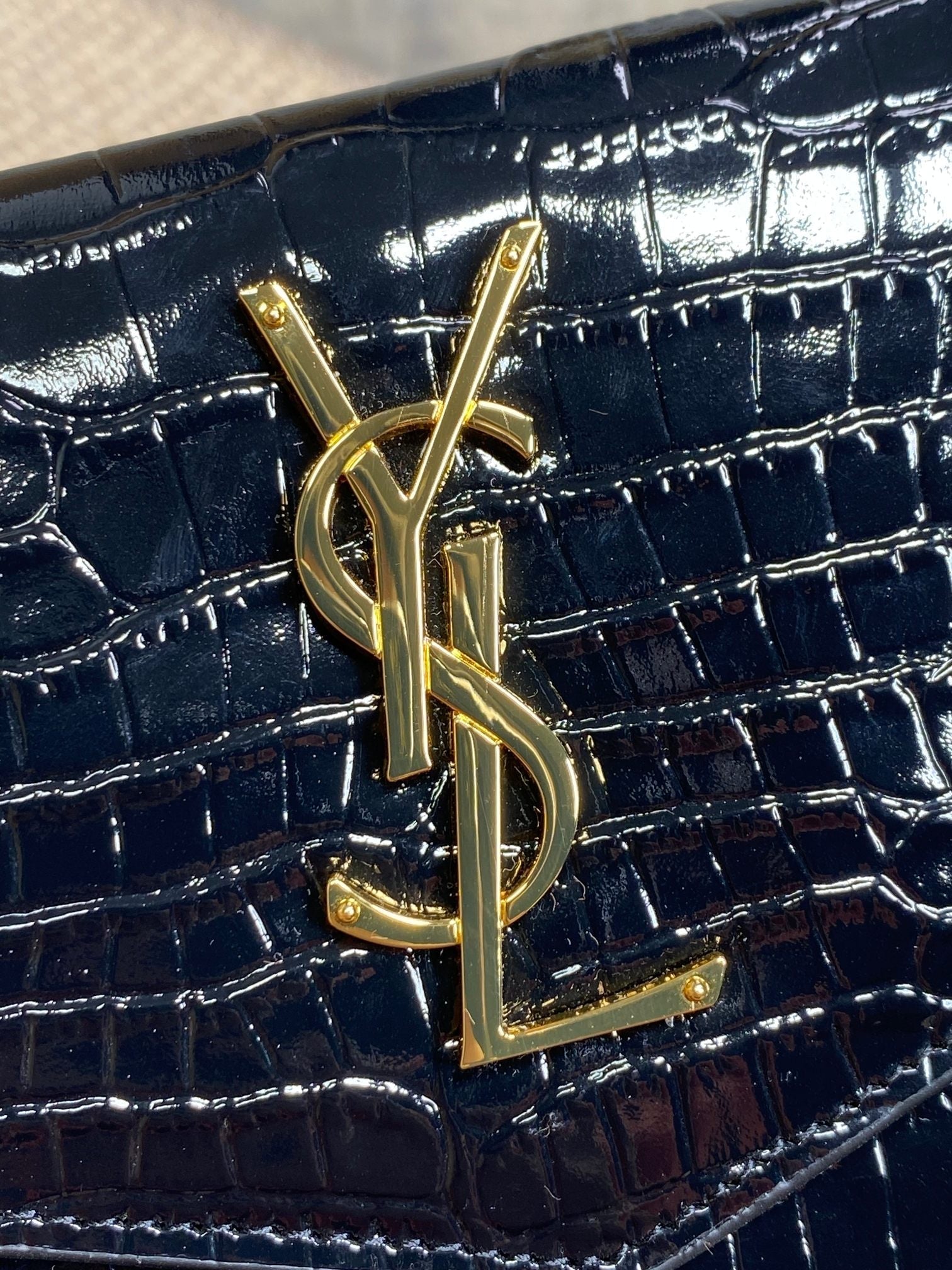 YSL 22s Uptown Pouch Clutch Bag Black Croc Embossed Leather GHW mysite