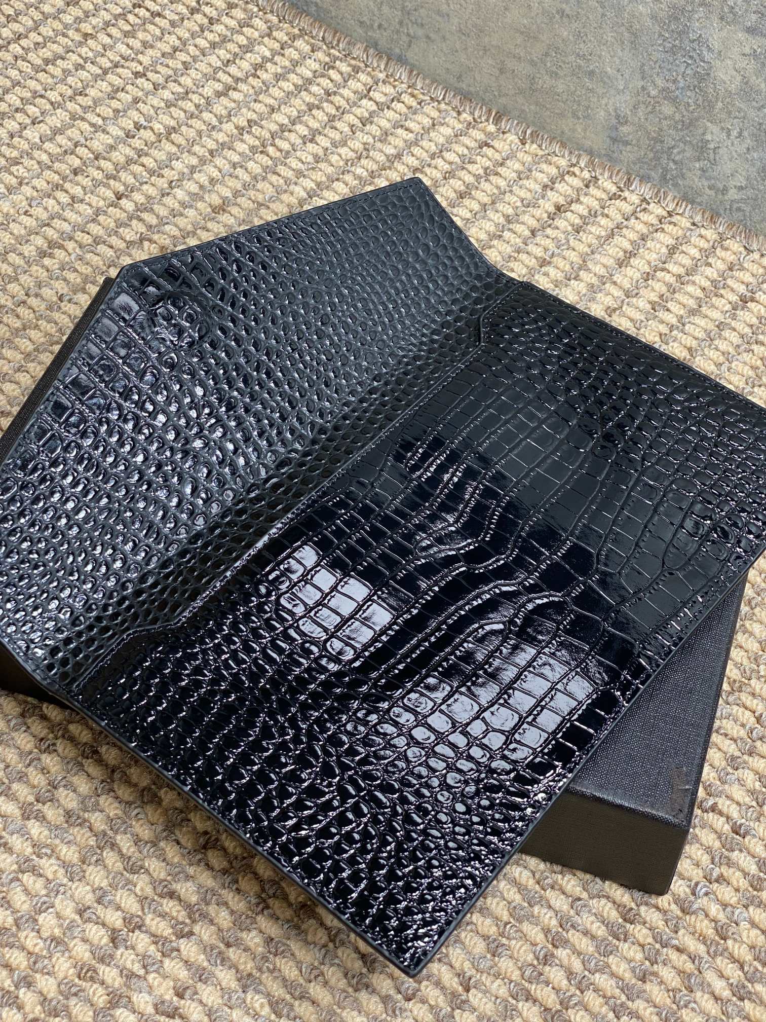 YSL 22s Uptown Pouch Clutch Bag Black Croc Embossed Leather GHW mysite